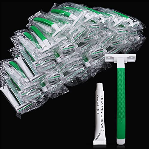 (100 Pack) Kheoxusa Disposable Razors,Disposable Razors For Women,Mens Disposable Razors,Bulk Razors Disposable Individually Wrapped for Men,Women and Lady,Multipurpose Individually Wrapped-White Green